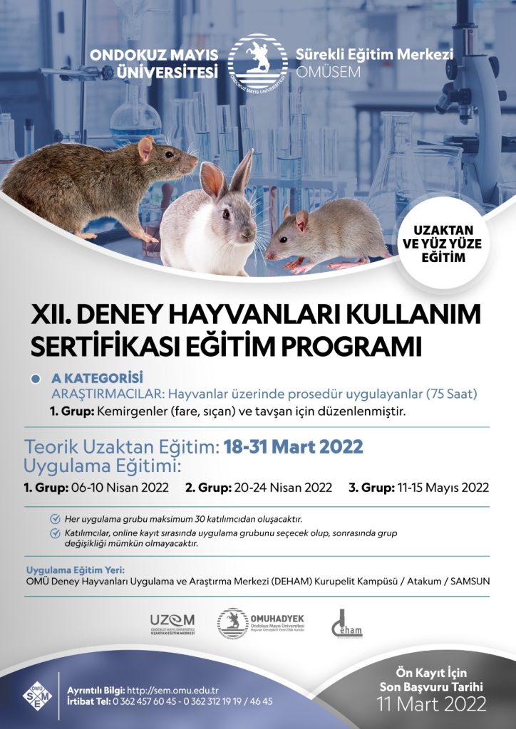 XII. DENEY HAYVANLARI KULLANIM SERTİFİKASI EĞİTİM PROGRAMI