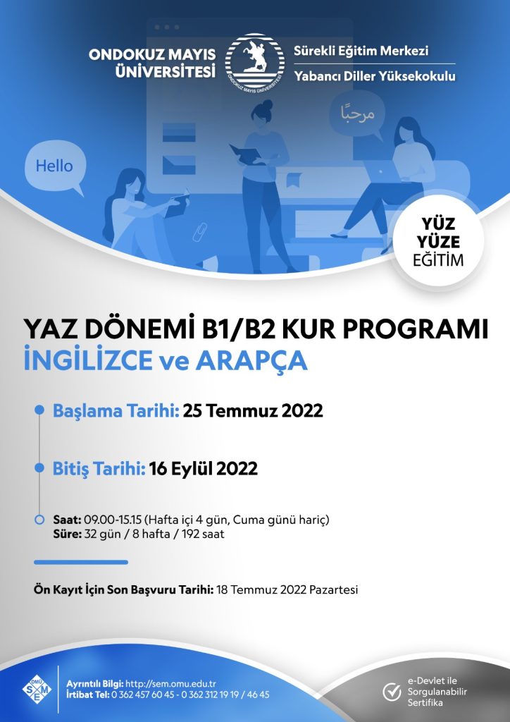 YAZ DÖNEMİ B1/B2 KUR PROGRAMI
