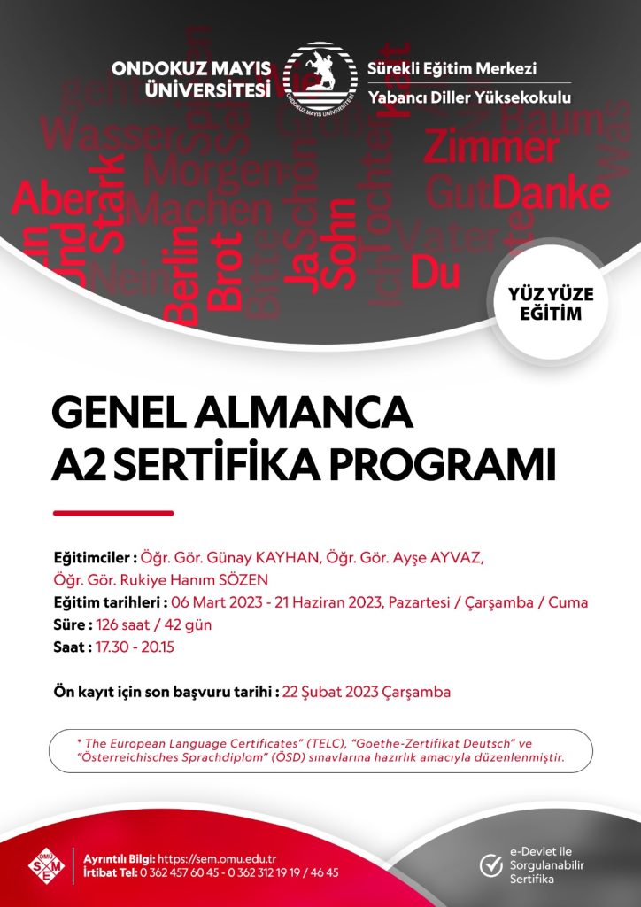 <strong>GENEL ALMANCA A2 SERTİFİKA PROGRAMI</strong>