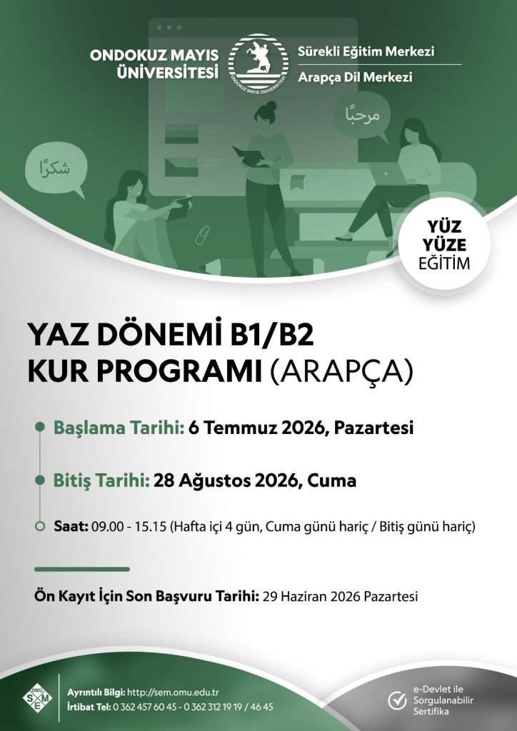 YAZ DÖNEMİ B2 KUR PROGRAMI (ARAPÇA)